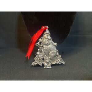 Vintage 1992 Arthur Court Dancing Bear Christmas Tree Metal Silver Ornament